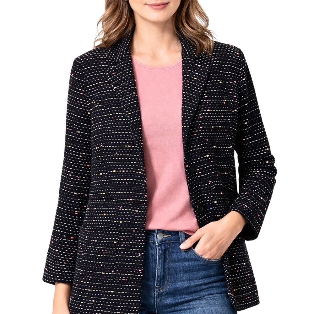 VINTAGE NEWPORT NEWS BLAZER Dark Academia Black Tweed  Pastel Threads Jacket SZM